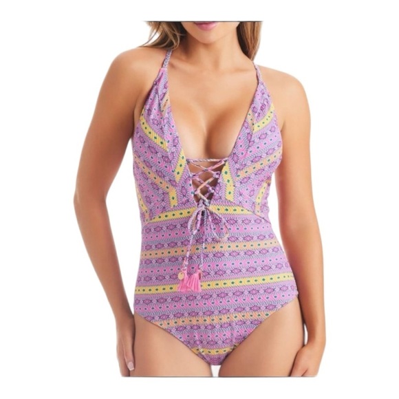 Jessica Simpson Womens Metallic Lace-Up One-Piece
Swimsuit NWT - Picture 1 of 8